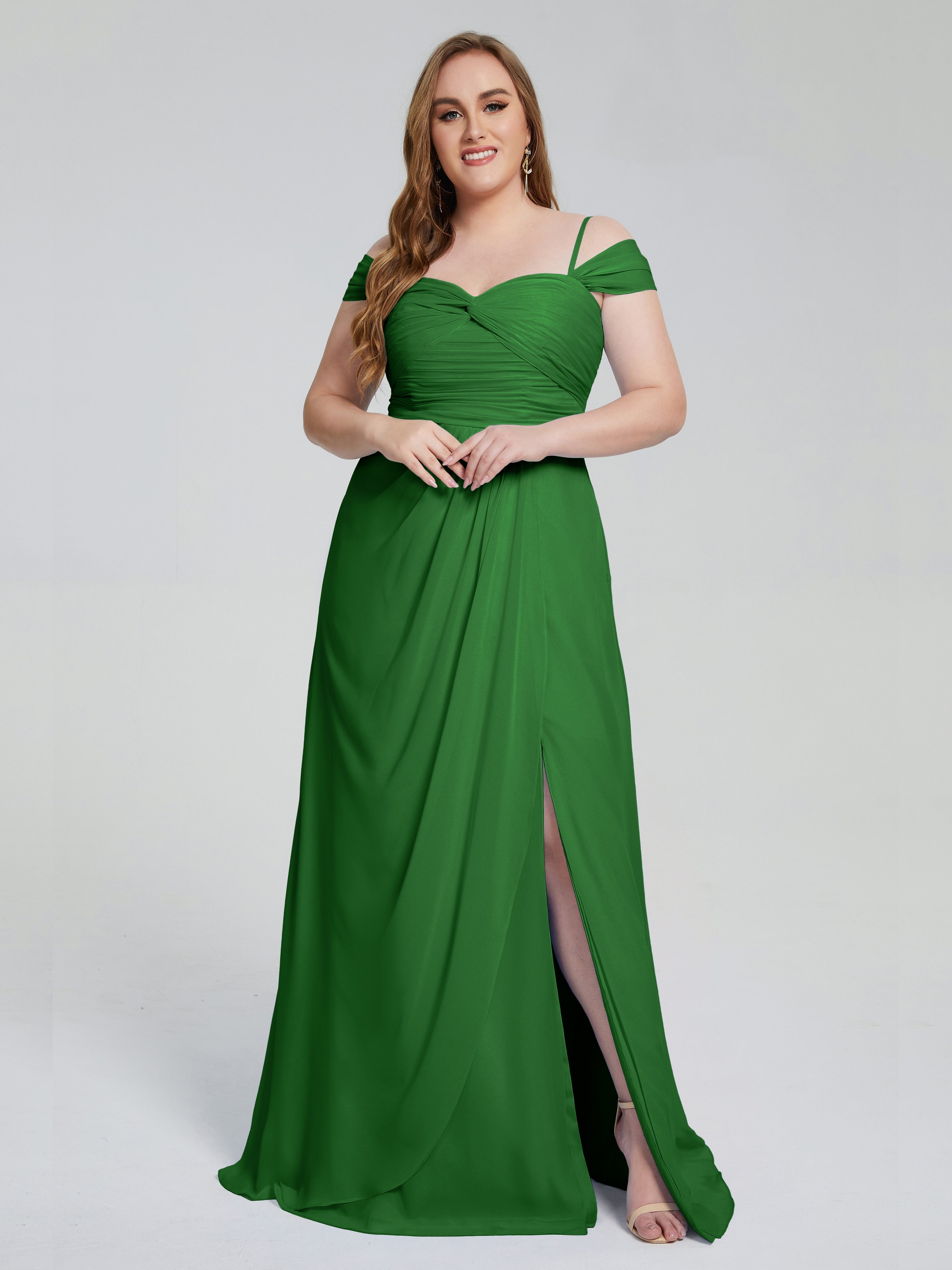 Catherine Elegant Straps Split Plus Size Bridesmaid Dresses