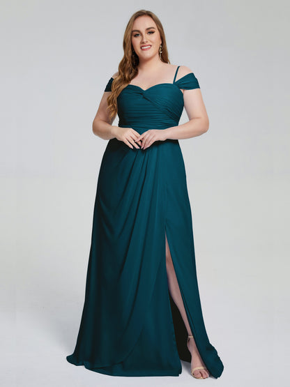 Catherine Elegant Straps Split Plus Size Bridesmaid Dresses