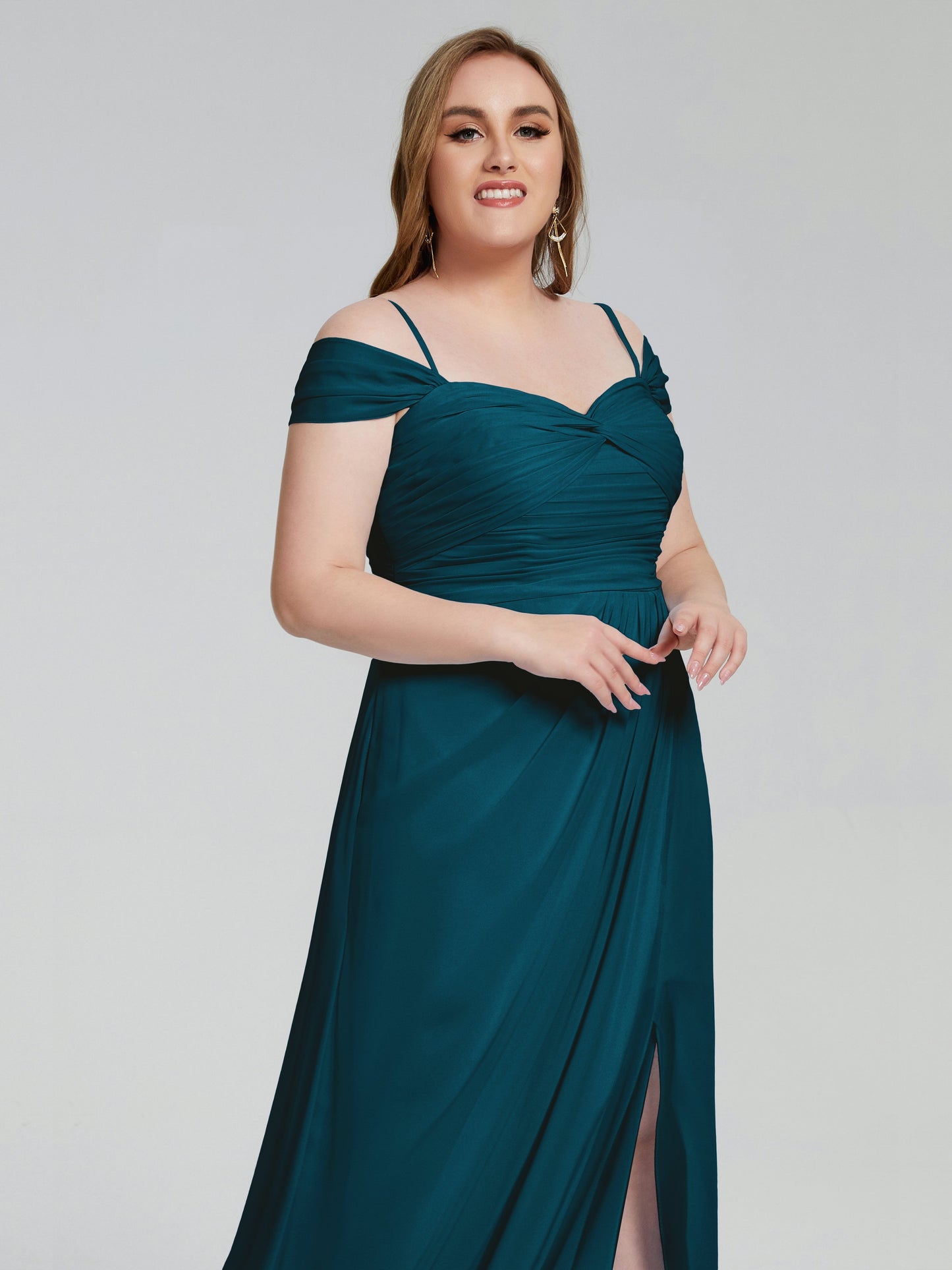 Catherine Elegant Straps Split Plus Size Bridesmaid Dresses