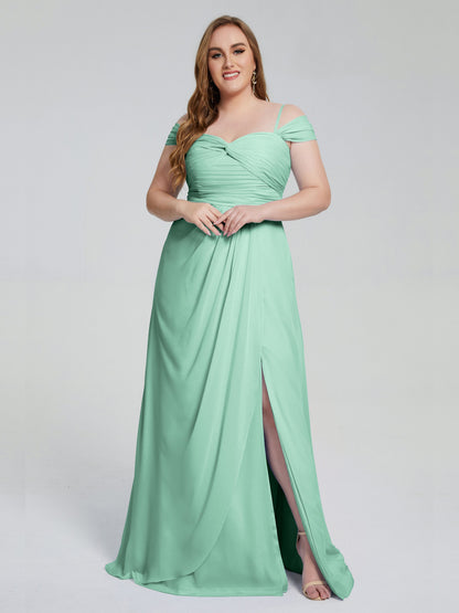 Catherine Elegant Straps Split Plus Size Bridesmaid Dresses
