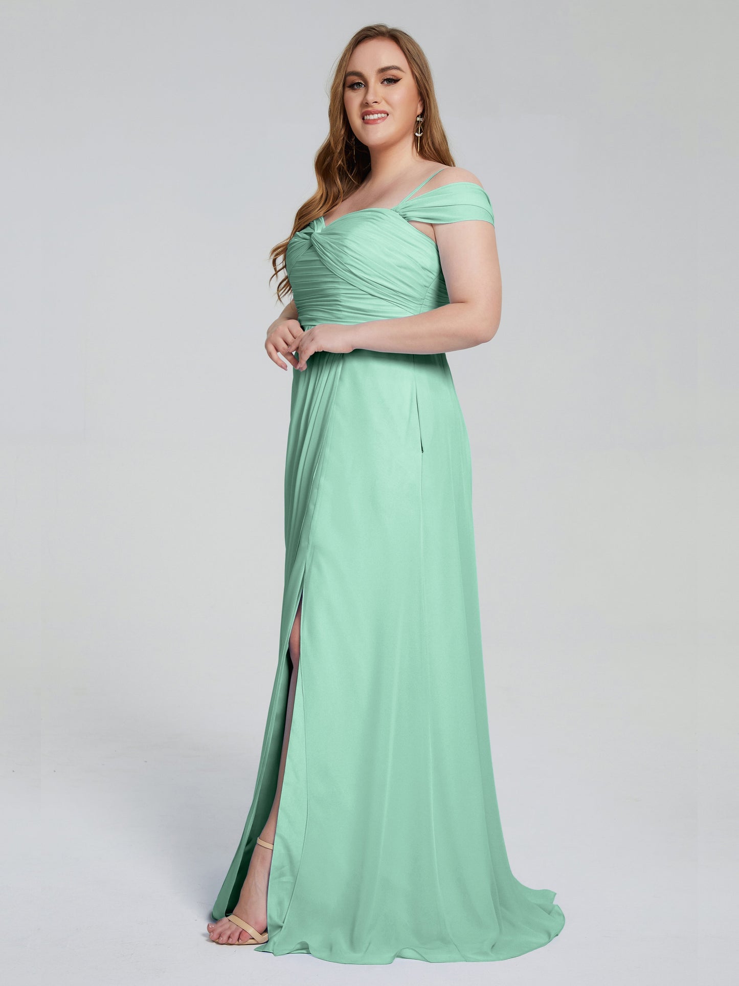 Catherine Elegant Straps Split Plus Size Bridesmaid Dresses