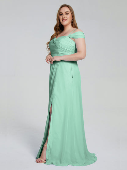 Catherine Elegant Straps Split Plus Size Bridesmaid Dresses