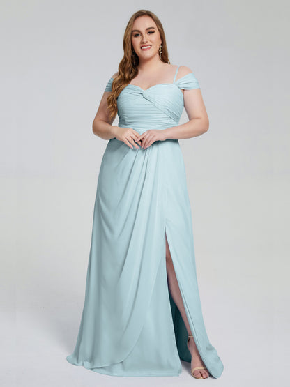Catherine Elegant Straps Split Plus Size Bridesmaid Dresses