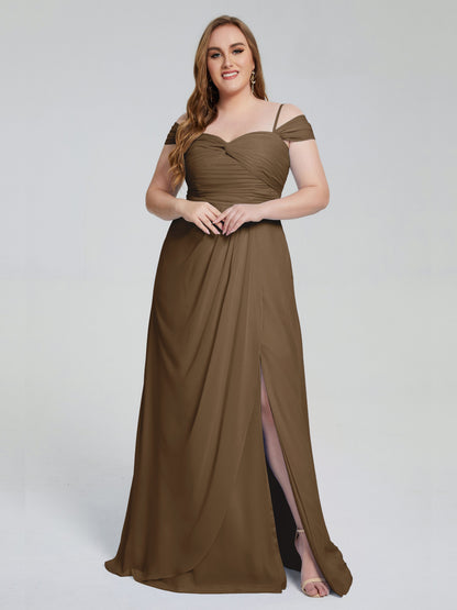 Catherine Elegant Straps Split Plus Size Bridesmaid Dresses