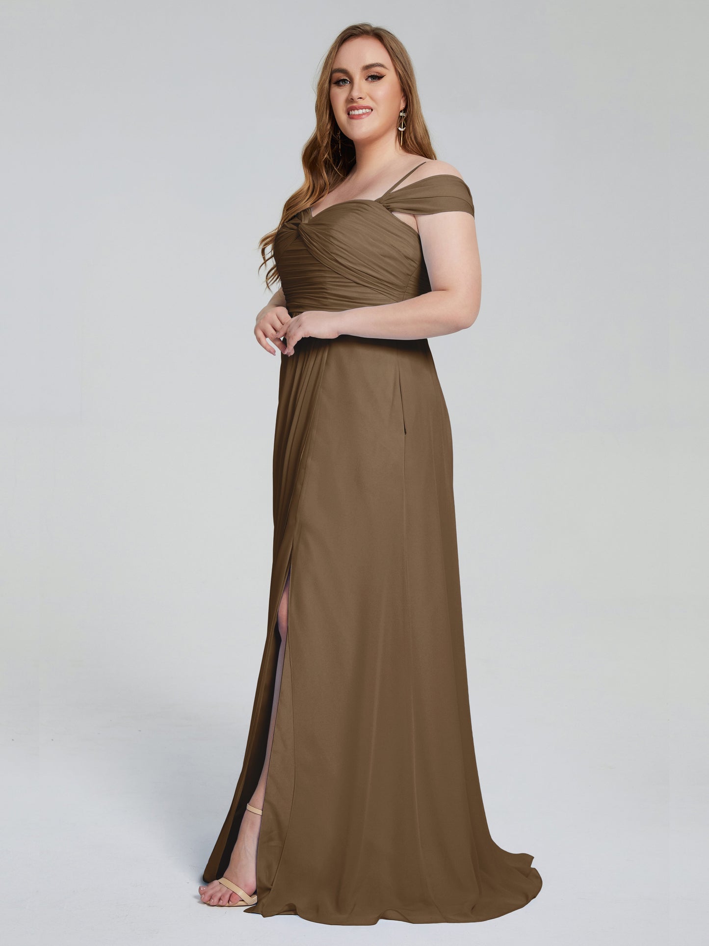 Catherine Elegant Straps Split Plus Size Bridesmaid Dresses