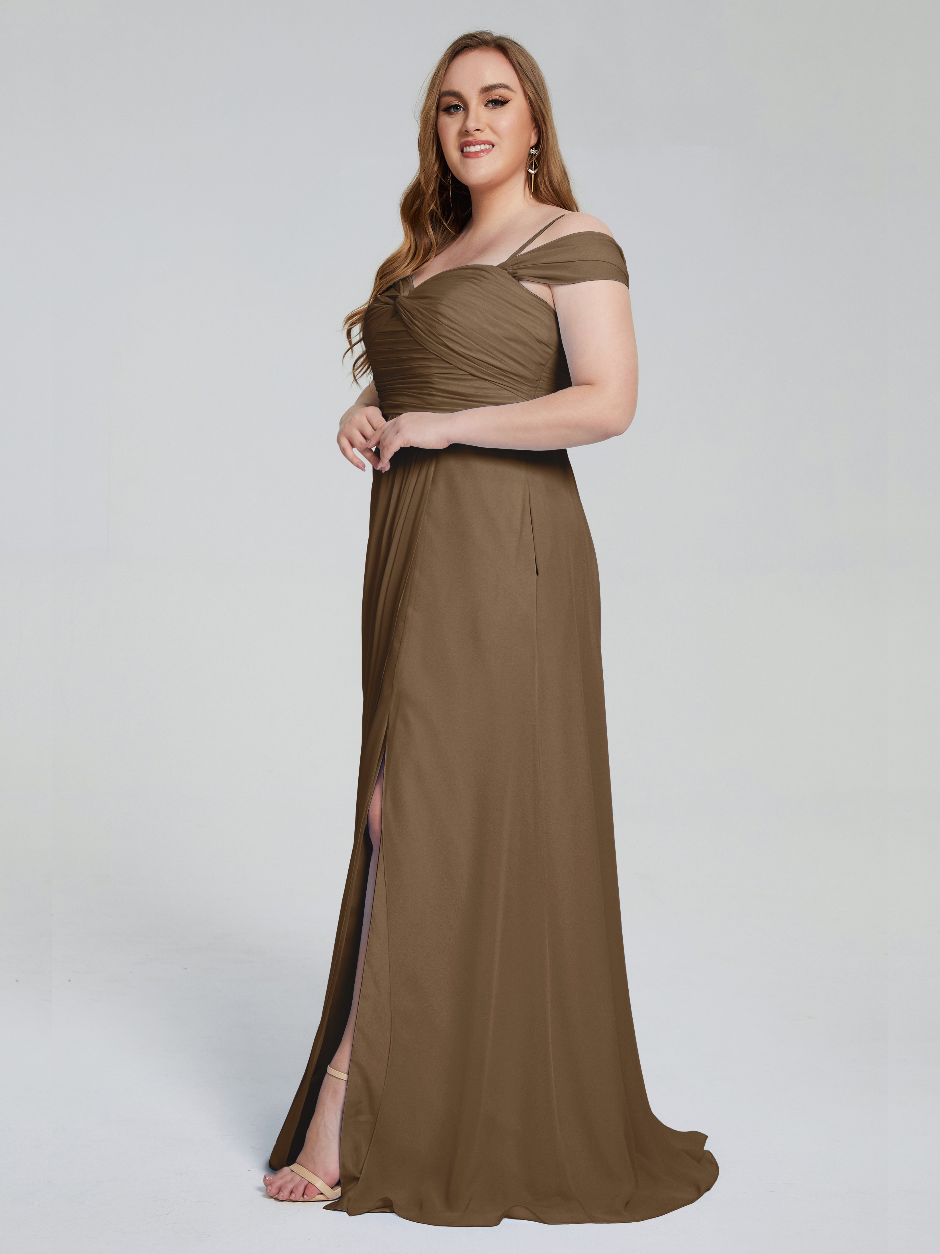 Catherine Elegant Straps Split Plus Size Bridesmaid Dresses