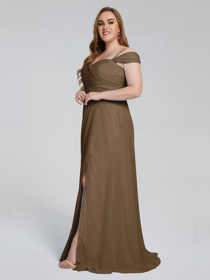 Catherine Elegant Straps Split Plus Size Bridesmaid Dresses