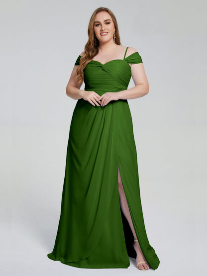 Catherine Elegant Straps Split Plus Size Bridesmaid Dresses