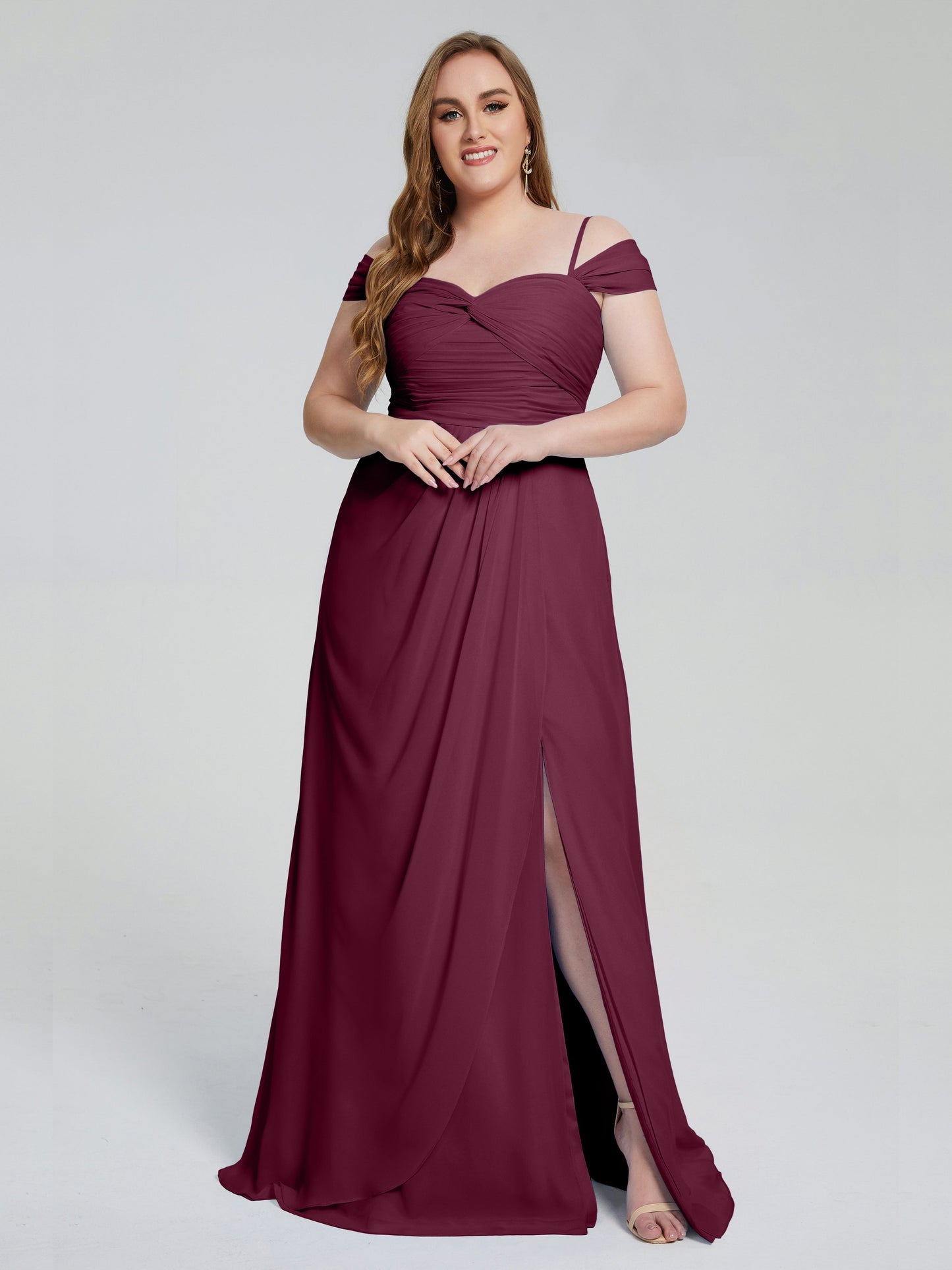 Catherine Elegant Straps Split Plus Size Bridesmaid Dresses