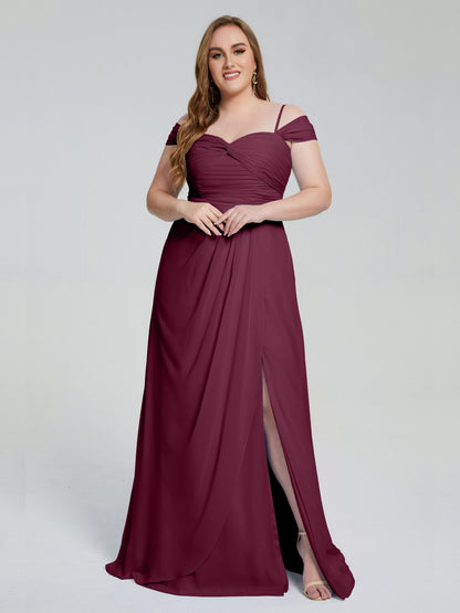 Catherine Elegant Straps Split Plus Size Bridesmaid Dresses