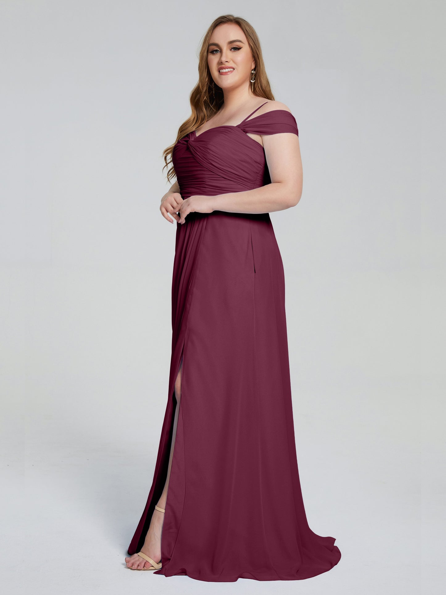 Catherine Elegant Straps Split Plus Size Bridesmaid Dresses