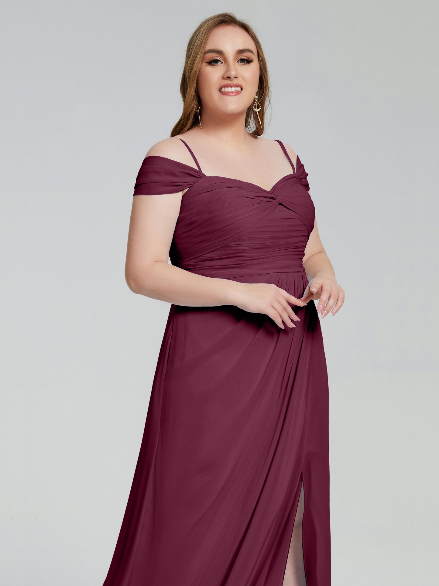 Catherine Elegant Straps Split Plus Size Bridesmaid Dresses