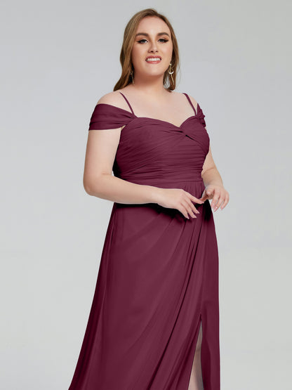 Catherine Elegant Straps Split Plus Size Bridesmaid Dresses