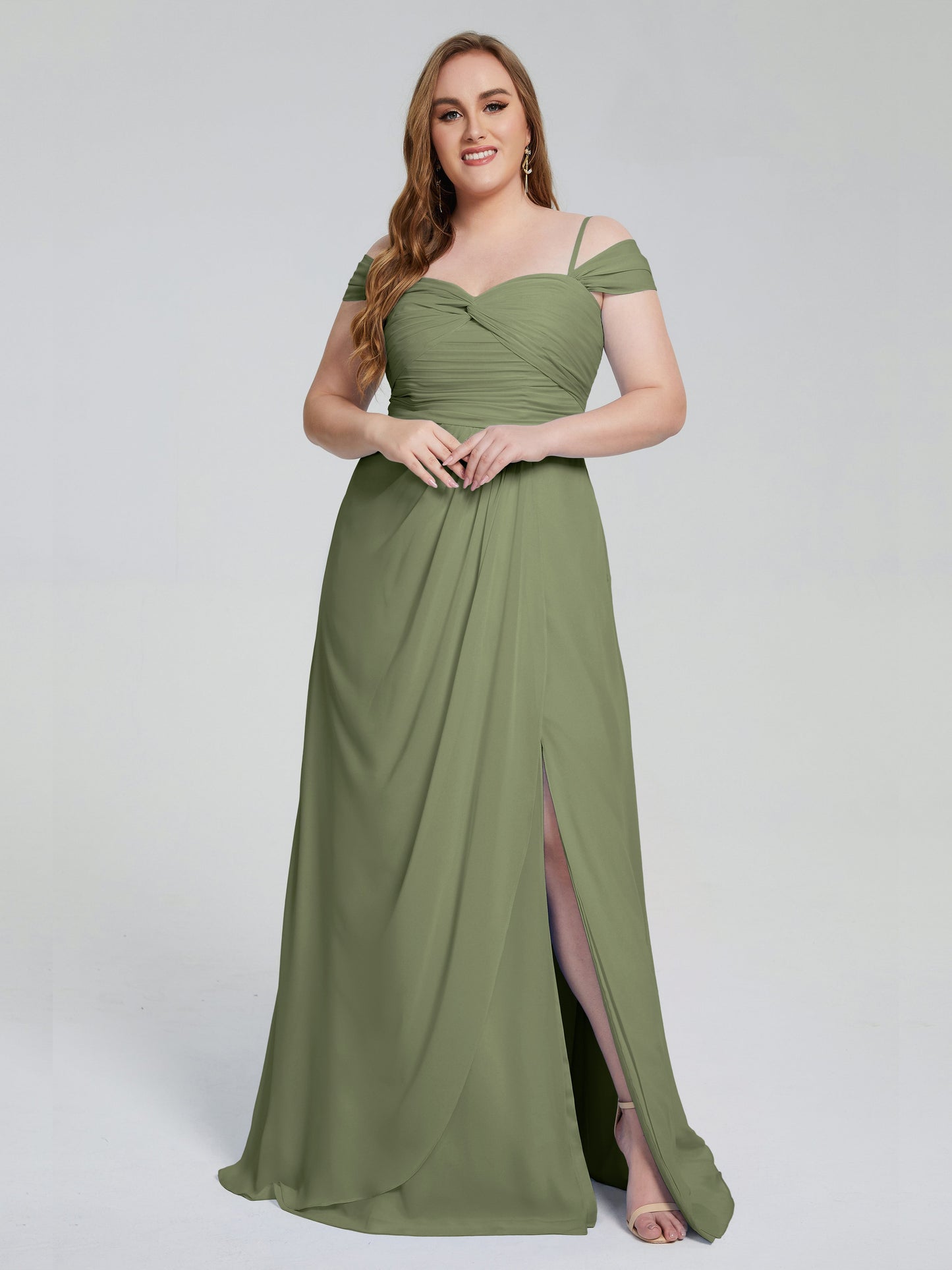 Catherine Elegant Straps Split Plus Size Bridesmaid Dresses