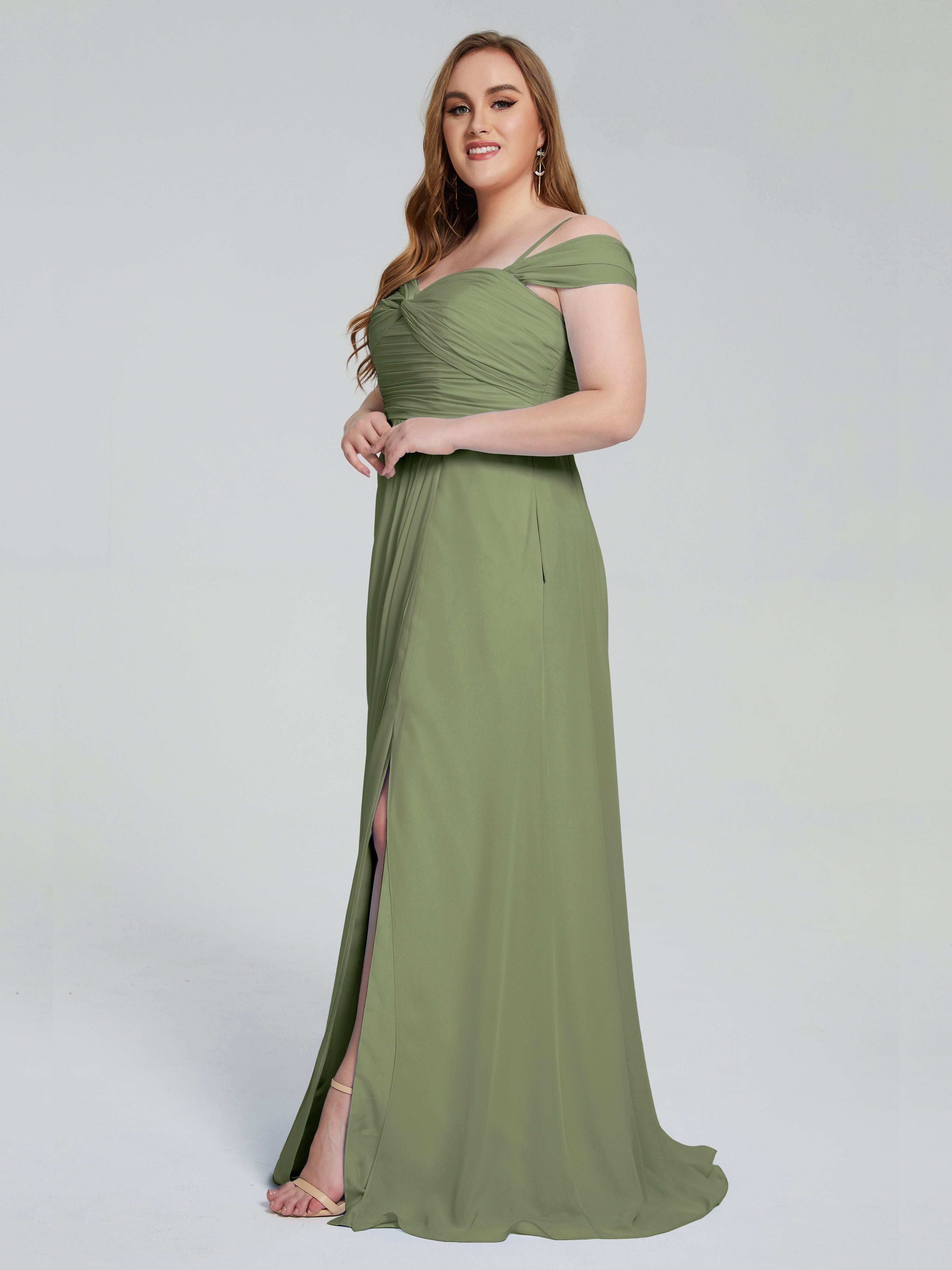 Catherine Elegant Straps Split Plus Size Bridesmaid Dresses