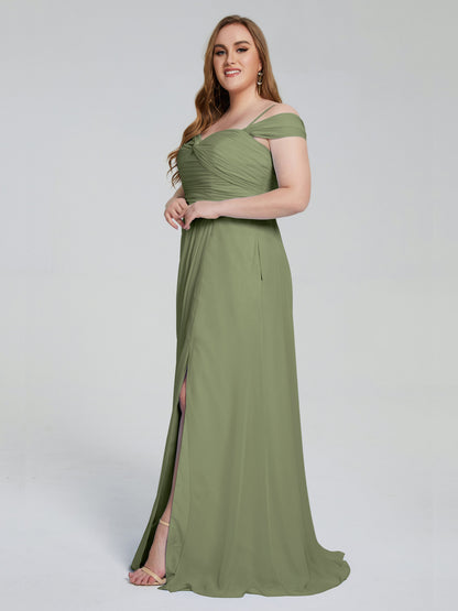 Catherine Elegant Straps Split Plus Size Bridesmaid Dresses