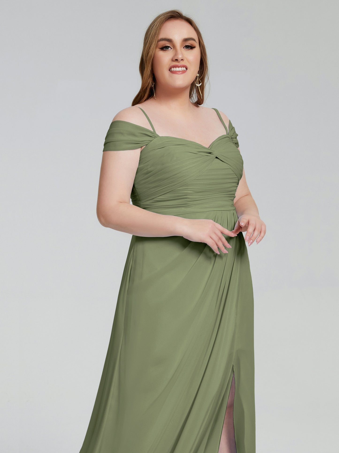 Catherine Elegant Straps Split Plus Size Bridesmaid Dresses