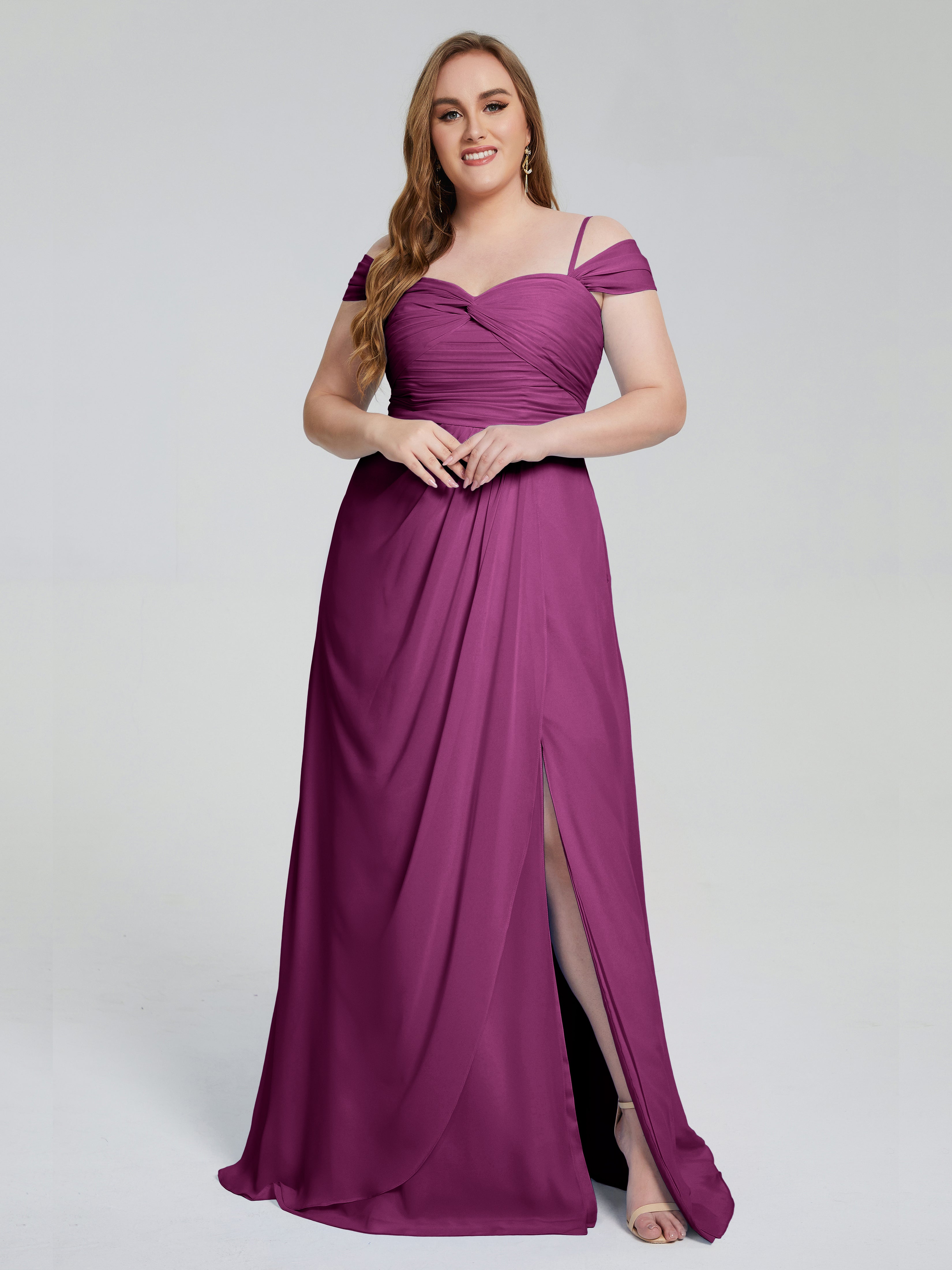Catherine Elegant Straps Split Plus Size Bridesmaid Dresses