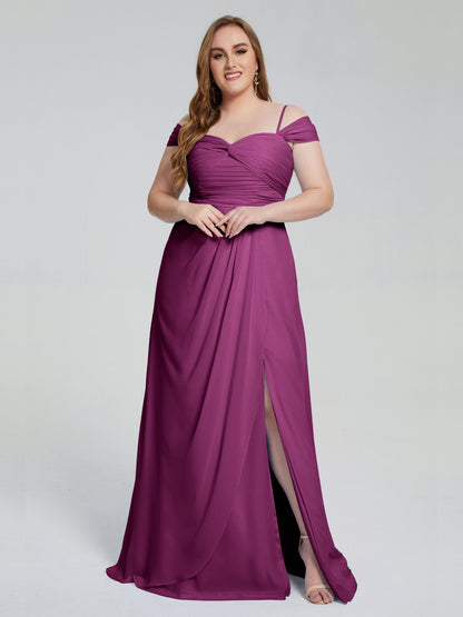 Catherine Elegant Straps Split Plus Size Bridesmaid Dresses