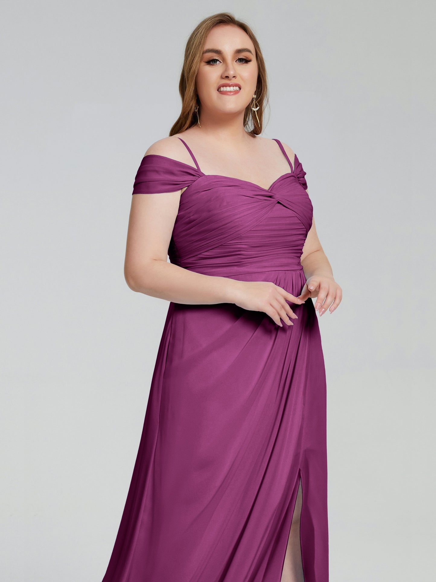 Catherine Elegant Straps Split Plus Size Bridesmaid Dresses