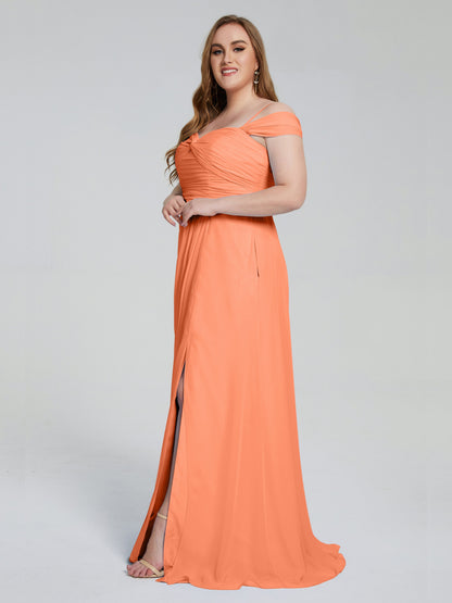 Catherine Elegant Straps Split Plus Size Bridesmaid Dresses