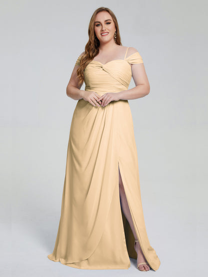 Catherine Elegant Straps Split Plus Size Bridesmaid Dresses