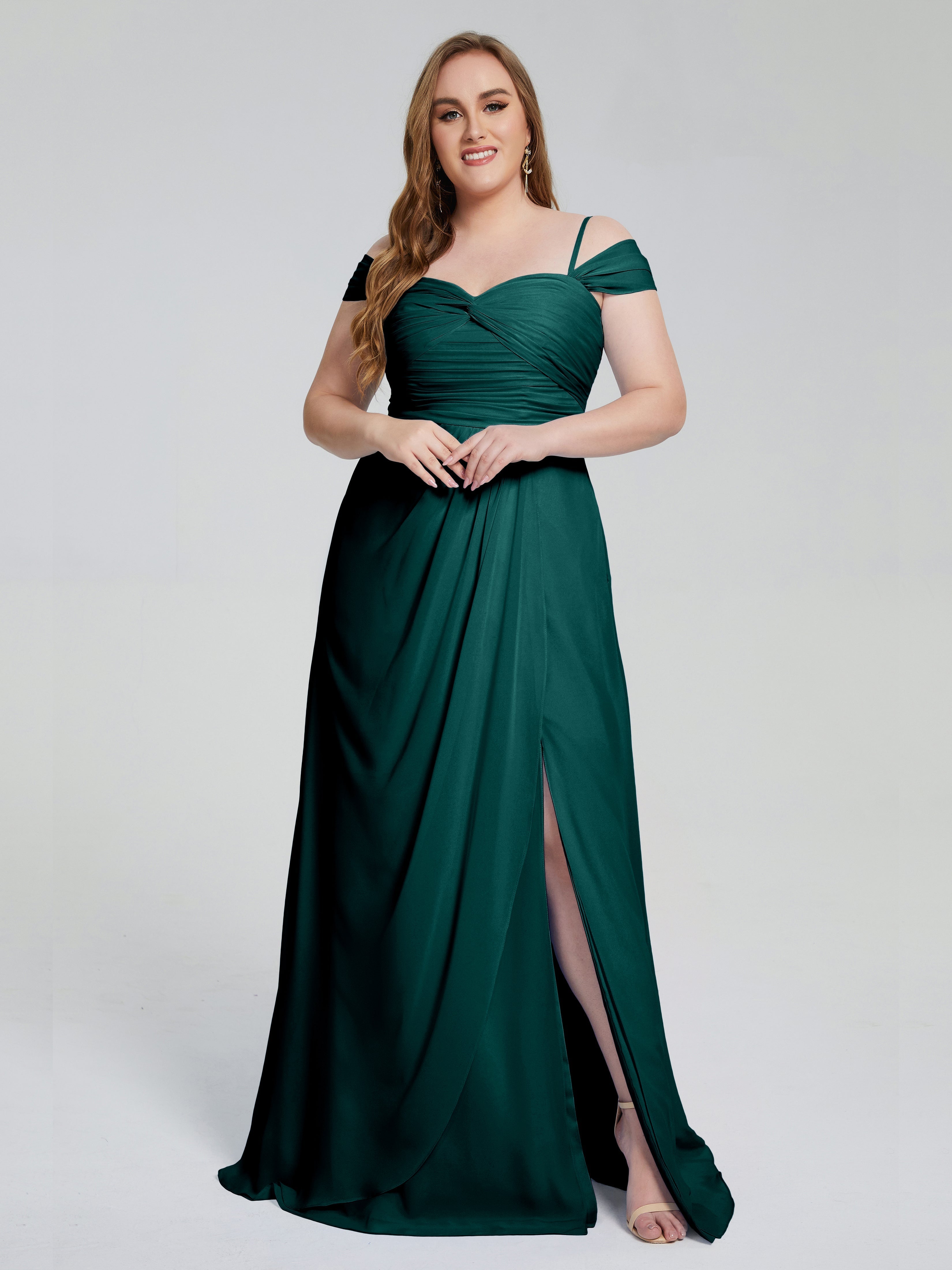 Catherine Elegant Straps Split Plus Size Bridesmaid Dresses