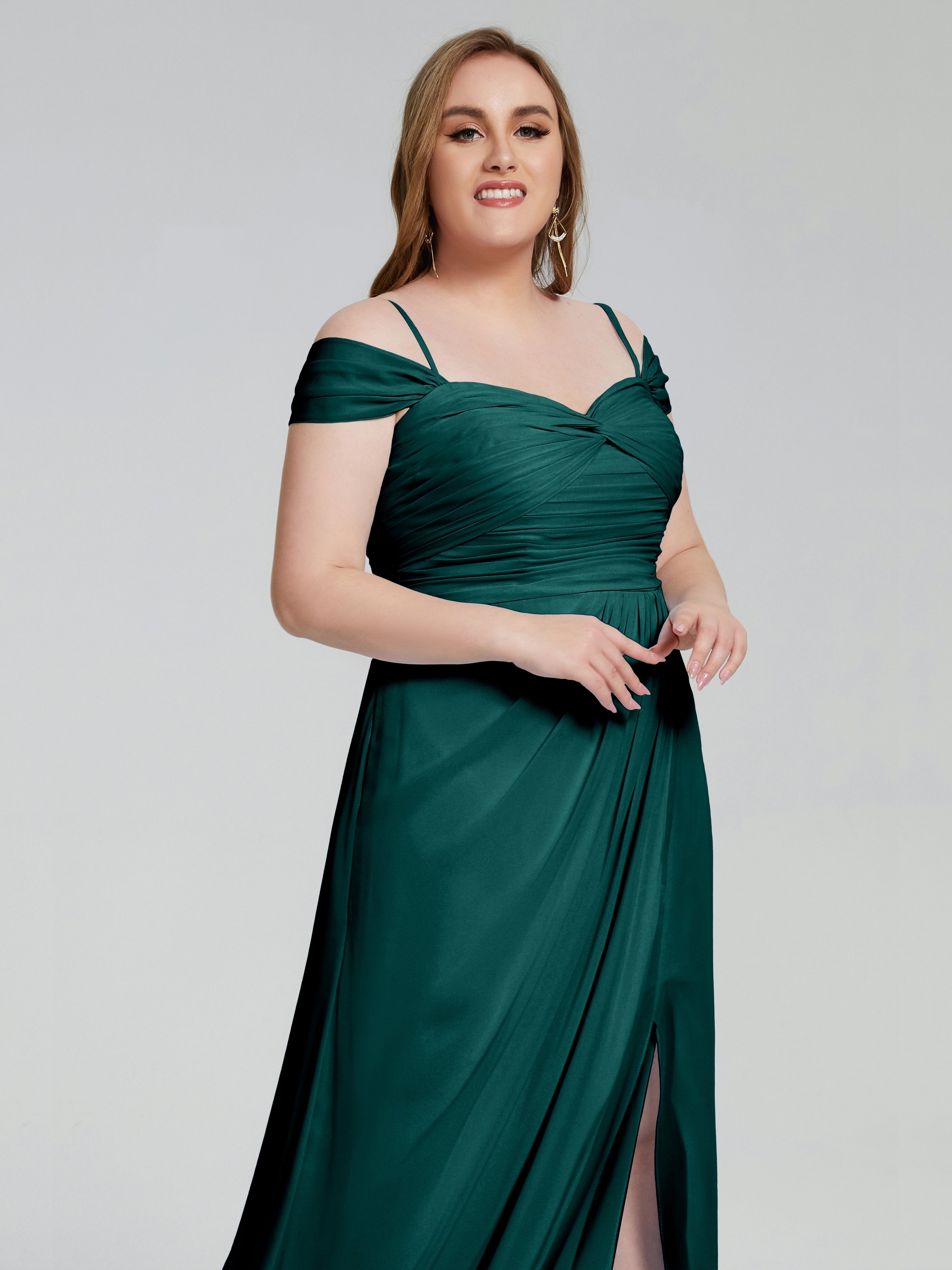 Catherine Elegant Straps Split Plus Size Bridesmaid Dresses