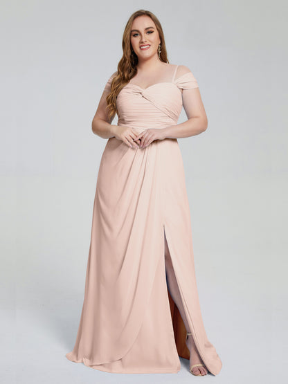 Catherine Elegant Straps Split Plus Size Bridesmaid Dresses