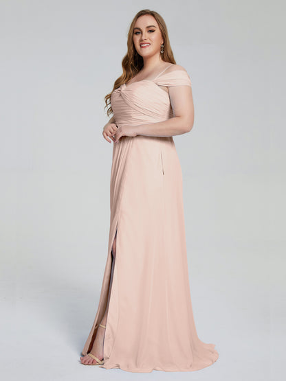 Catherine Elegant Straps Split Plus Size Bridesmaid Dresses