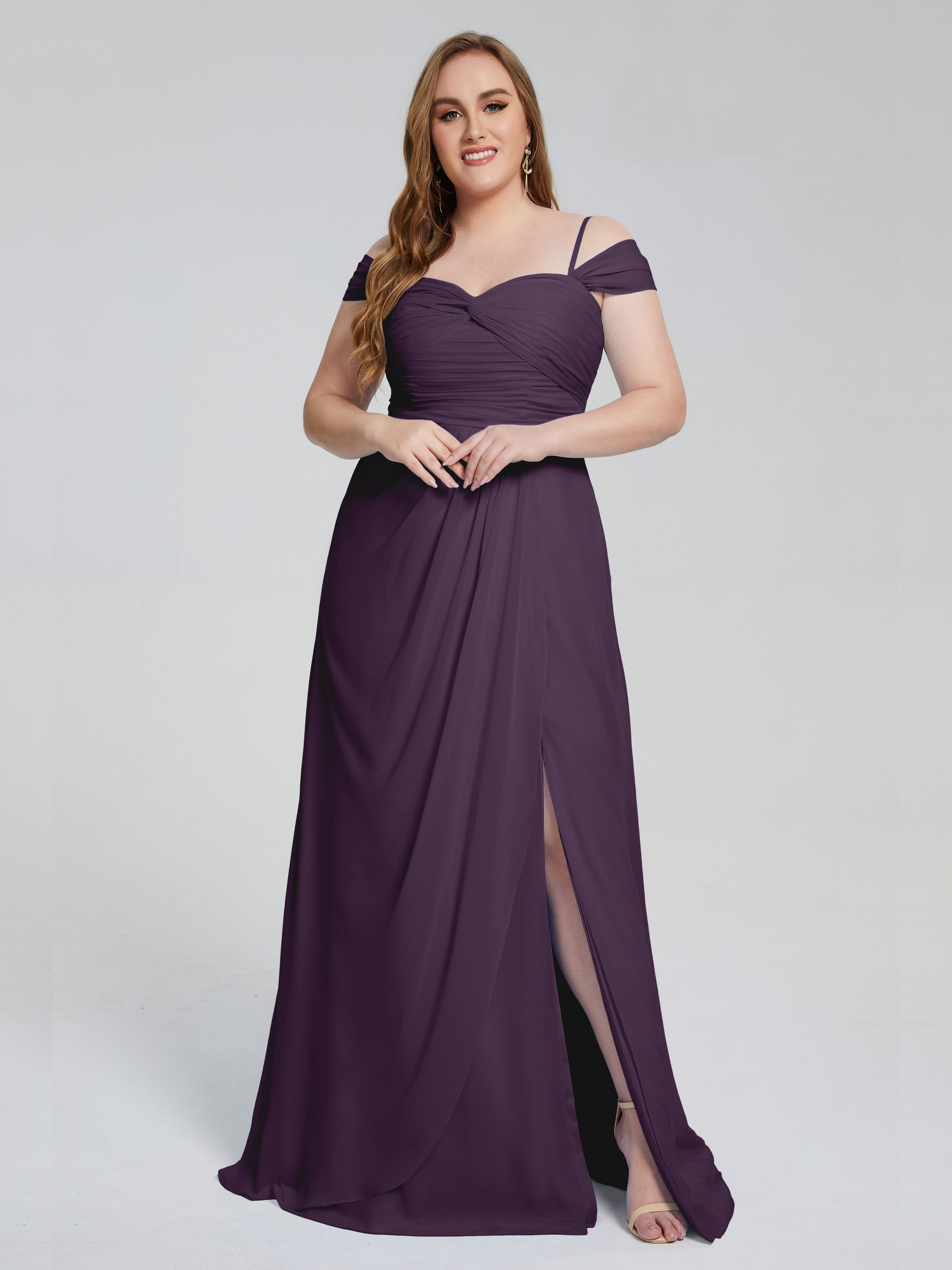 Catherine Elegant Straps Split Plus Size Bridesmaid Dresses