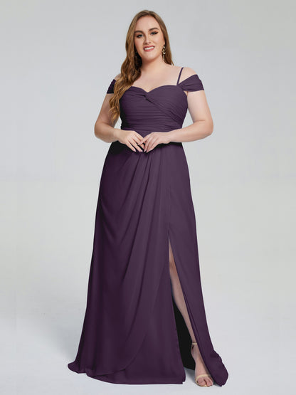Catherine Elegant Straps Split Plus Size Bridesmaid Dresses