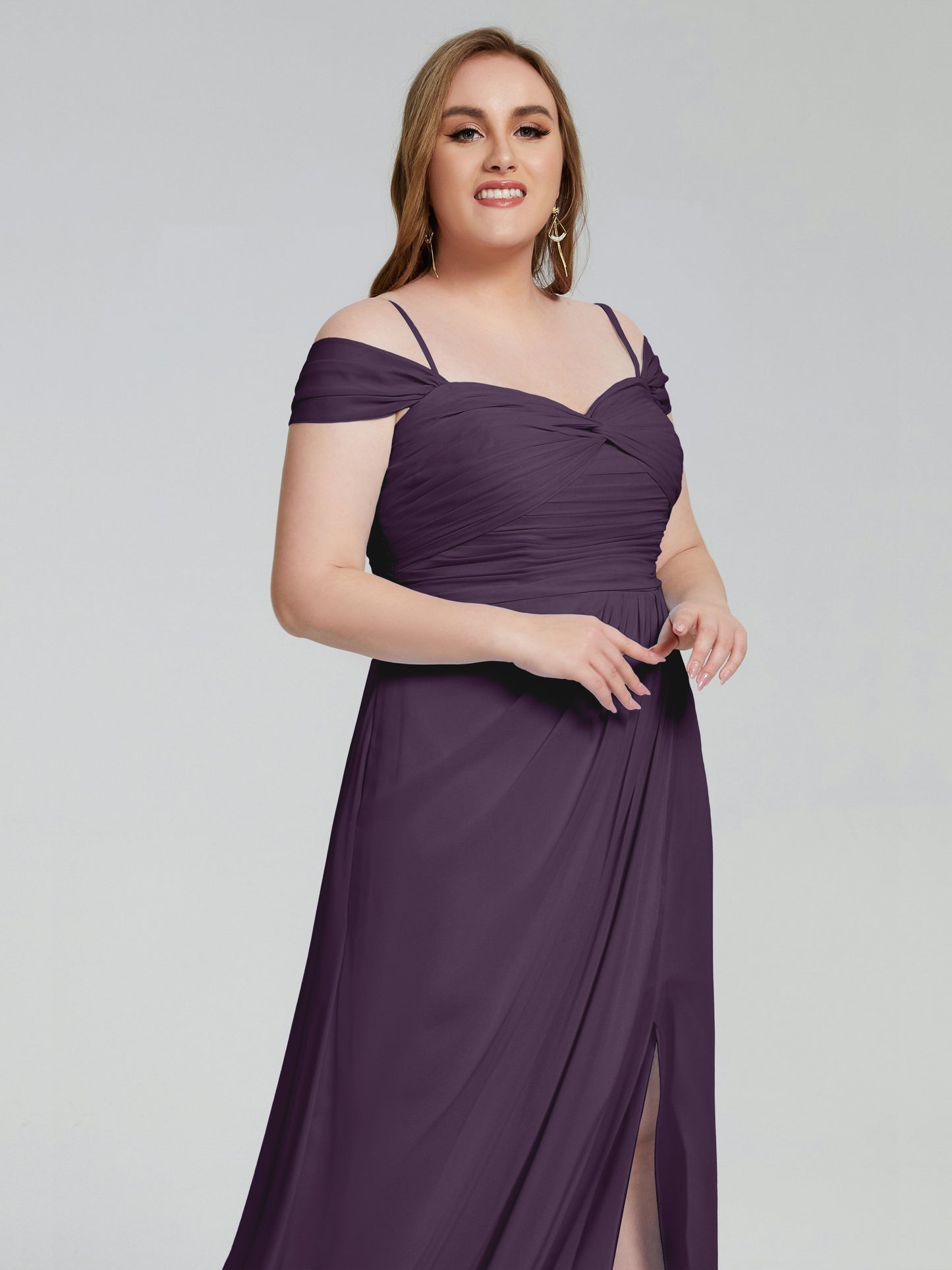 Catherine Elegant Straps Split Plus Size Bridesmaid Dresses