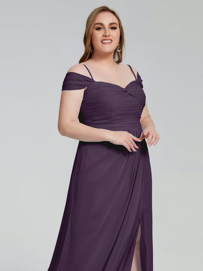 Catherine Elegant Straps Split Plus Size Bridesmaid Dresses