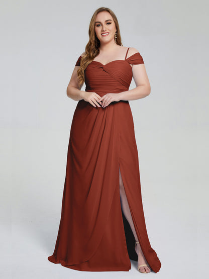 Catherine Elegant Straps Split Plus Size Bridesmaid Dresses
