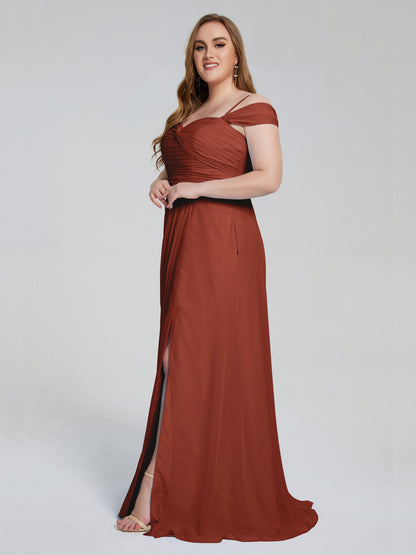 Catherine Elegant Straps Split Plus Size Bridesmaid Dresses