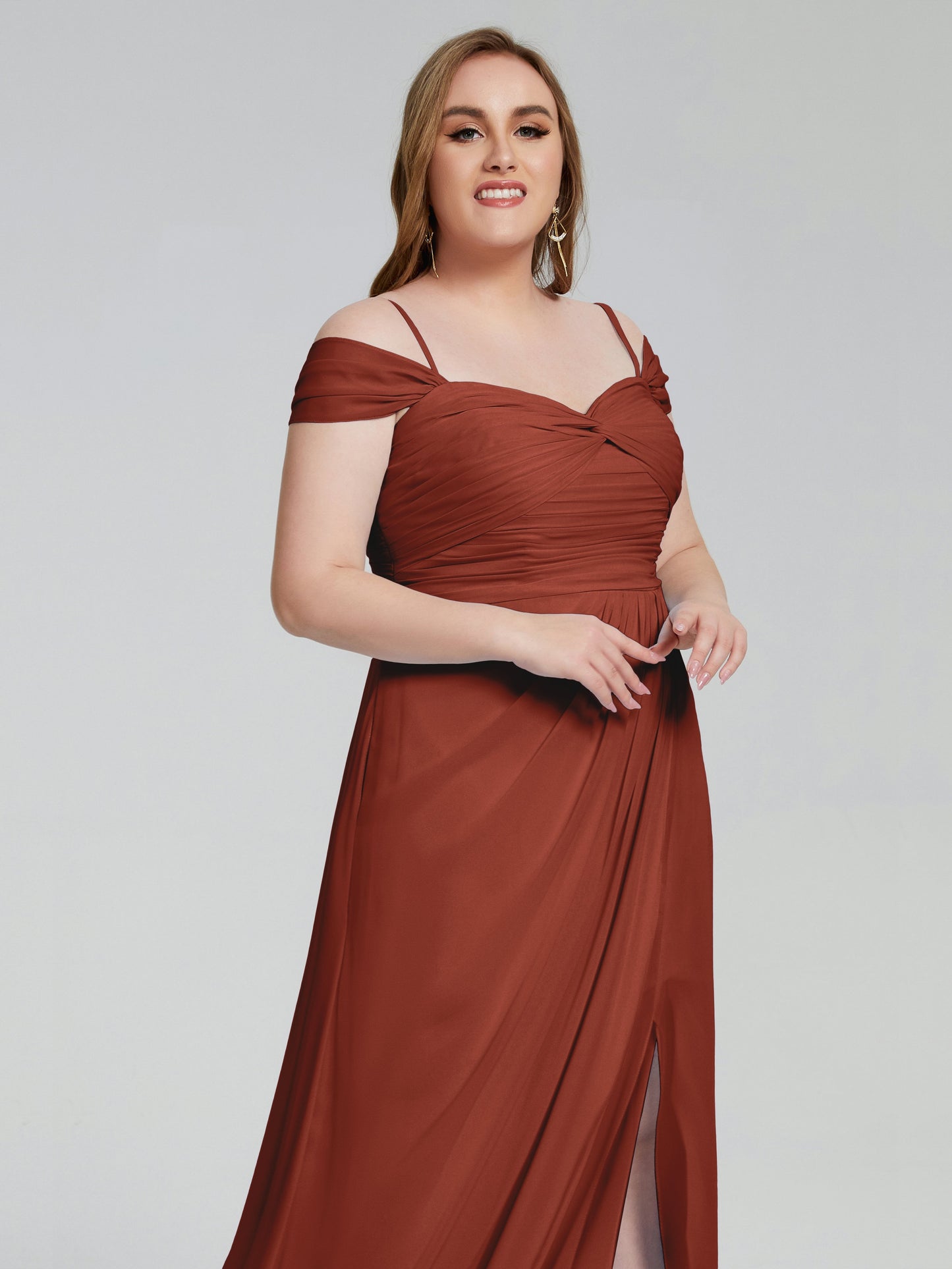 Catherine Elegant Straps Split Plus Size Bridesmaid Dresses