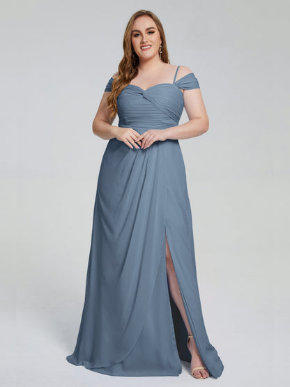 Catherine Elegant Straps Split Plus Size Bridesmaid Dresses
