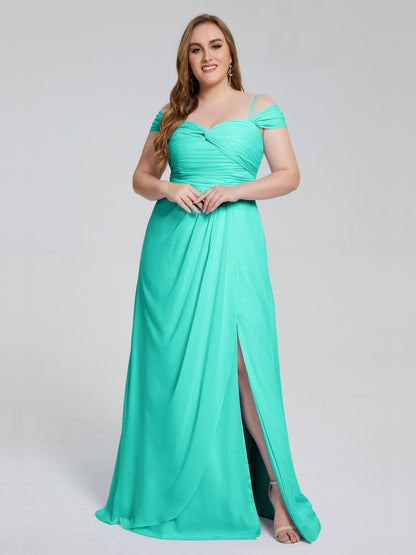 Catherine Elegant Straps Split Plus Size Bridesmaid Dresses