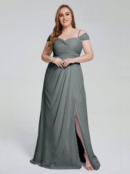 Catherine Elegant Straps Split Plus Size Bridesmaid Dresses