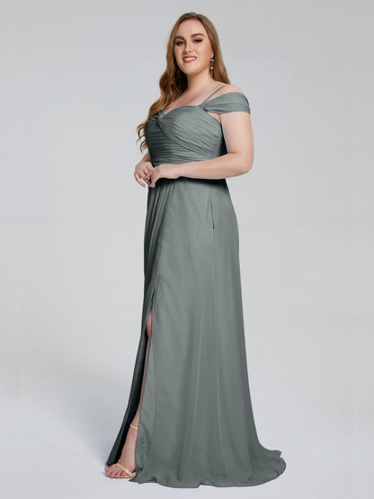 Catherine Elegant Straps Split Plus Size Bridesmaid Dresses
