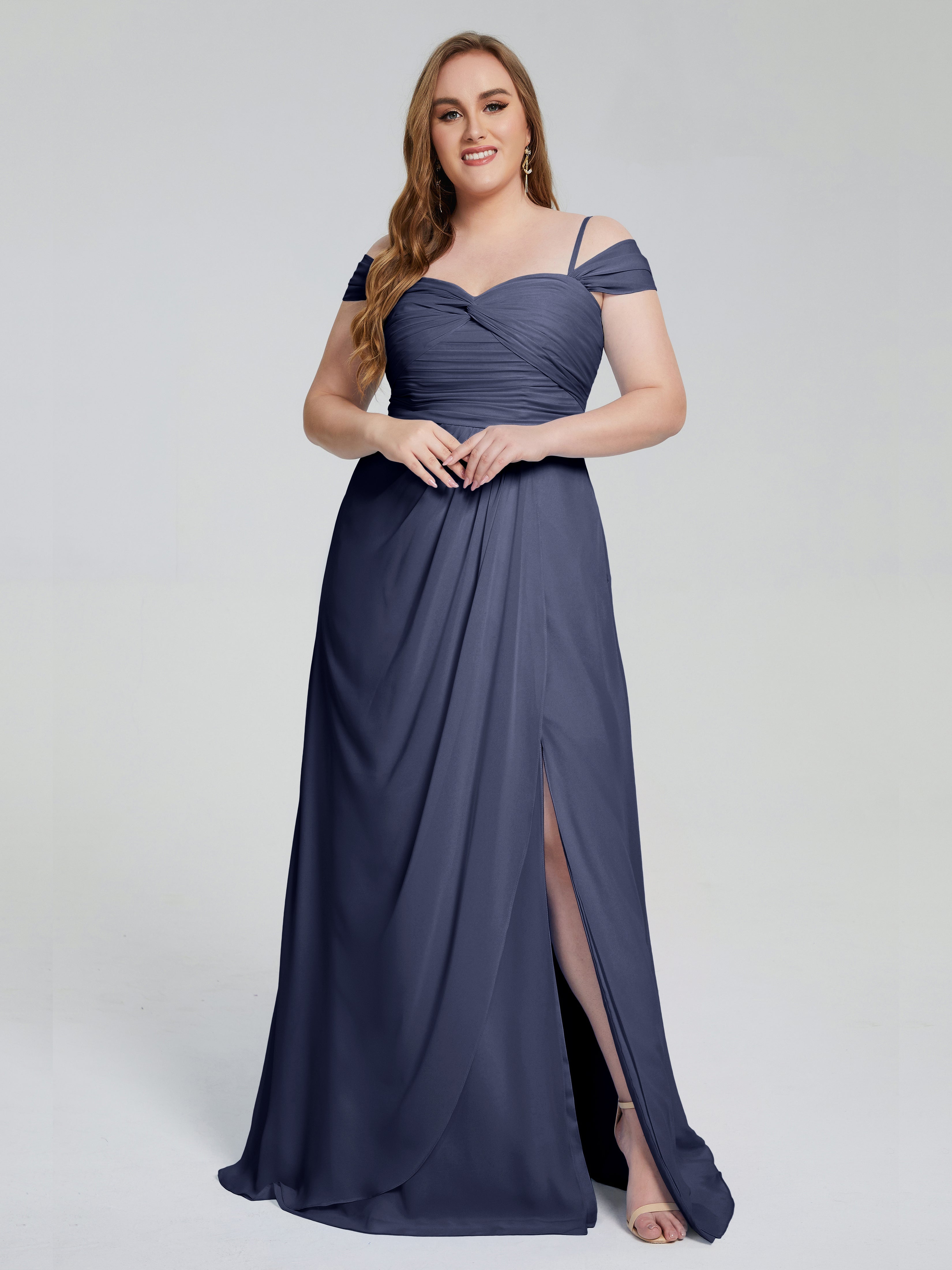 Catherine Elegant Straps Split Plus Size Bridesmaid Dresses