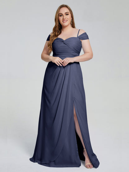Catherine Elegant Straps Split Plus Size Bridesmaid Dresses