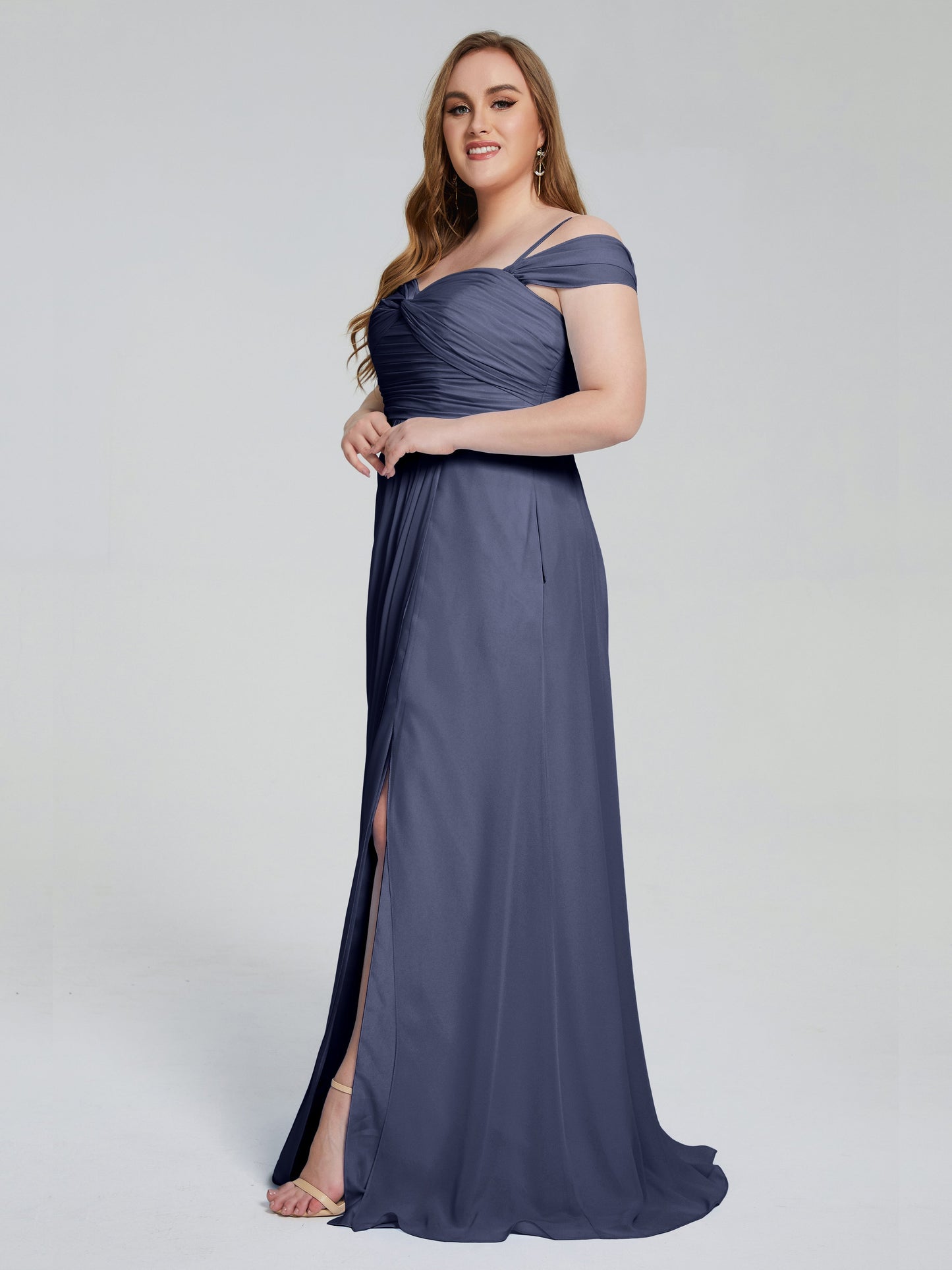 Catherine Elegant Straps Split Plus Size Bridesmaid Dresses