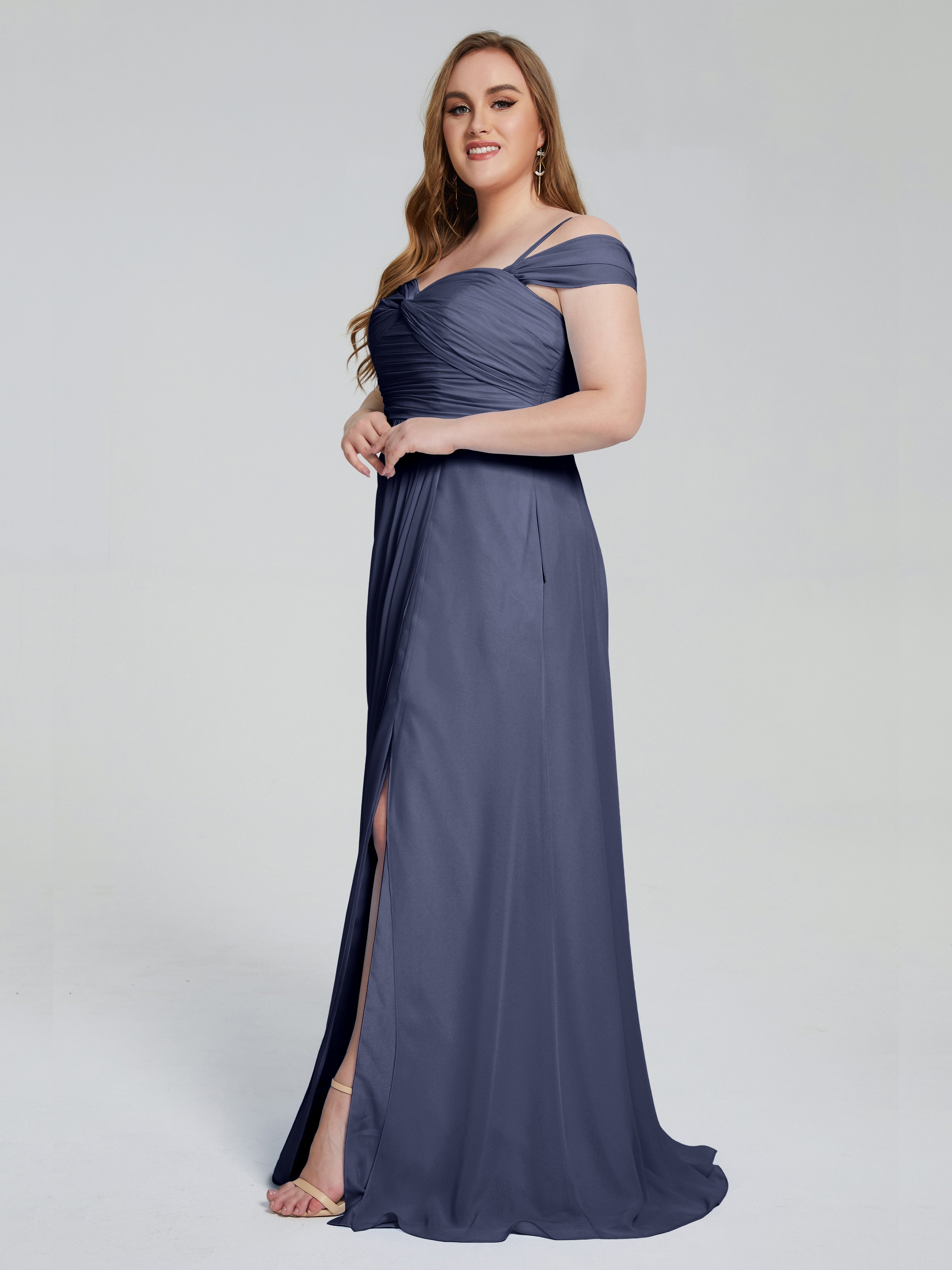 Catherine Elegant Straps Split Plus Size Bridesmaid Dresses