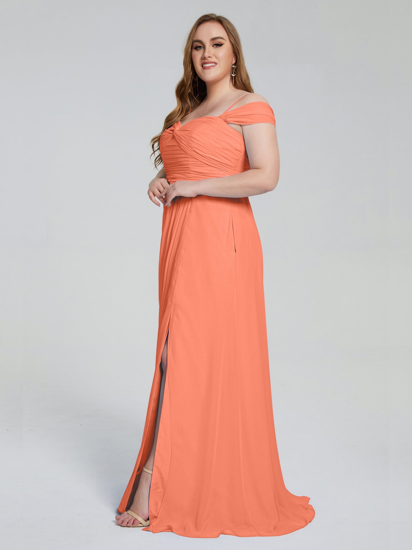 Catherine Elegant Straps Split Plus Size Bridesmaid Dresses