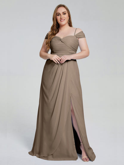 Catherine Elegant Straps Split Plus Size Bridesmaid Dresses