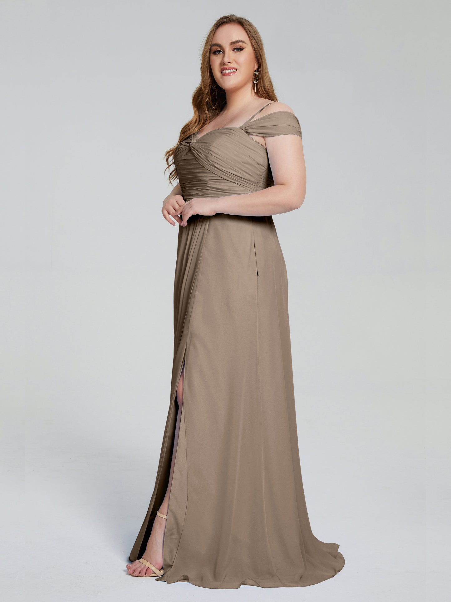 Catherine Elegant Straps Split Plus Size Bridesmaid Dresses