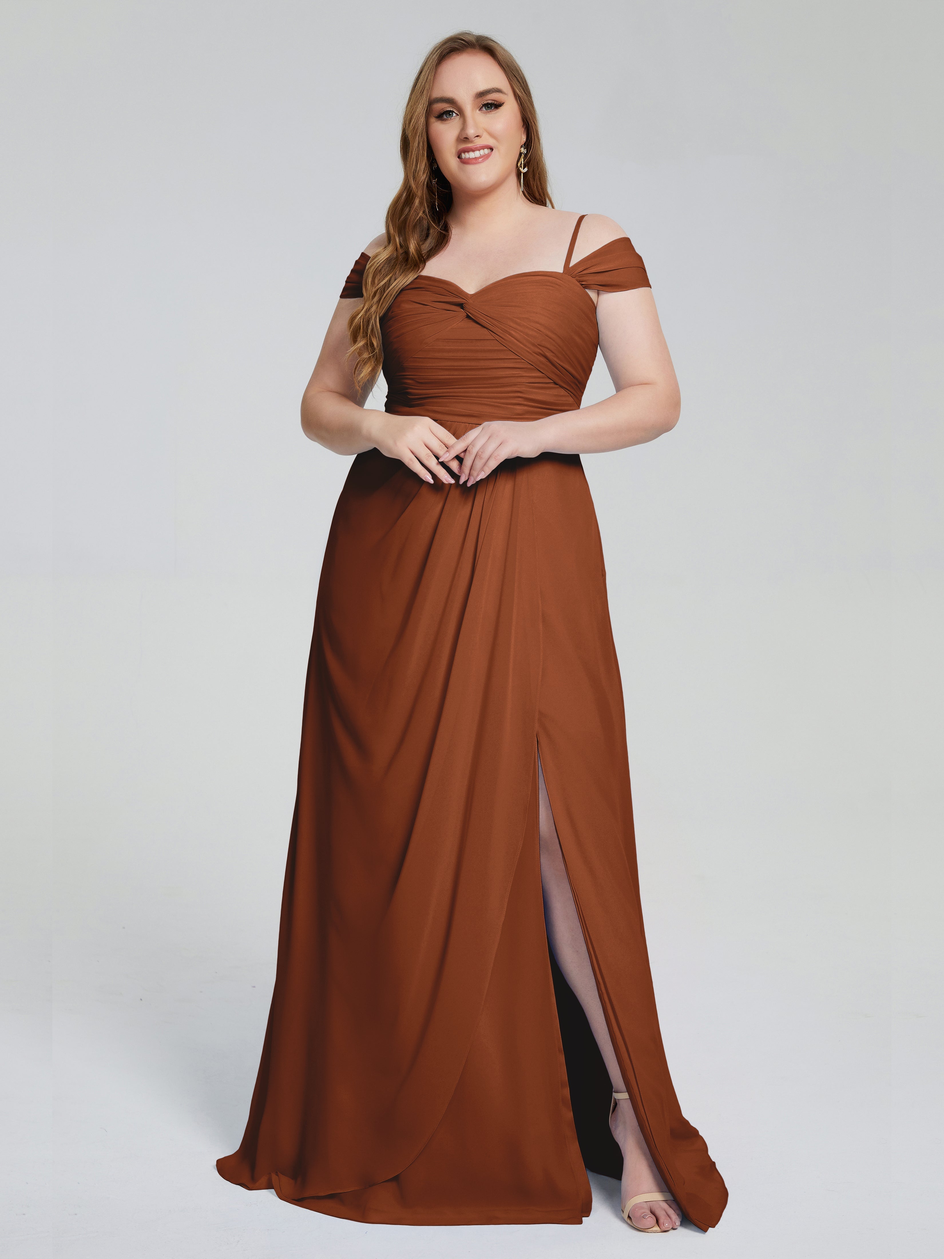 Catherine Elegant Straps Split Plus Size Bridesmaid Dresses