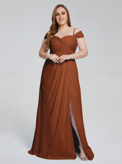 Catherine Elegant Straps Split Plus Size Bridesmaid Dresses
